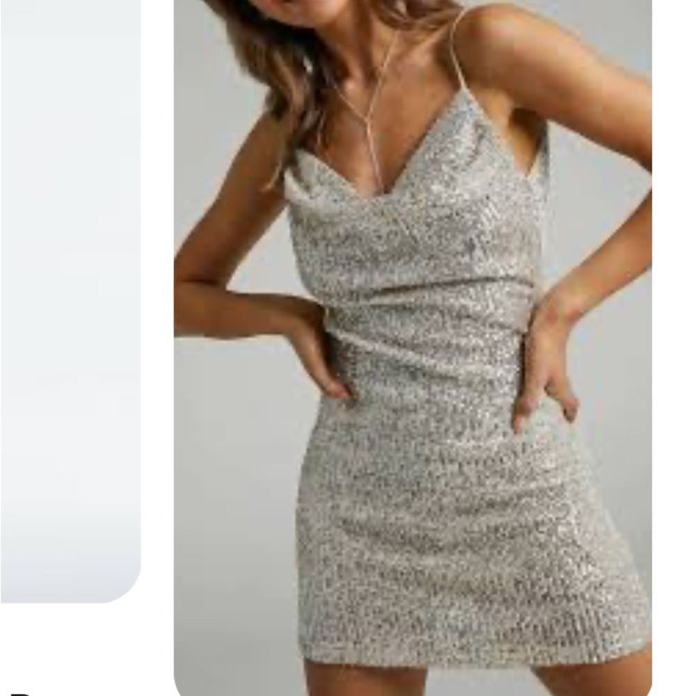 NWT Shinestar silver sequin mini dress cowl‎ neck lined size medium